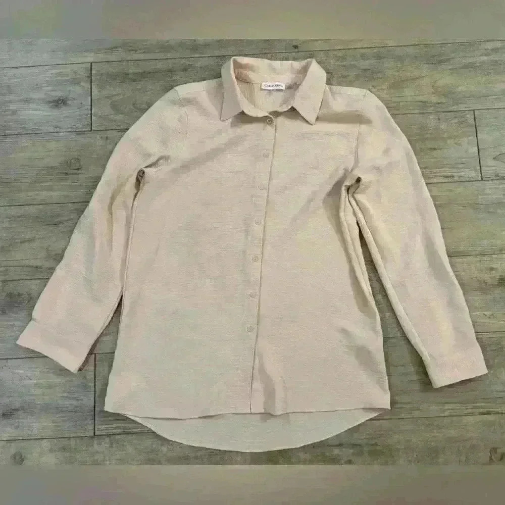 Calvin Klein pink beige loose fitting long sleeve blouse size medium